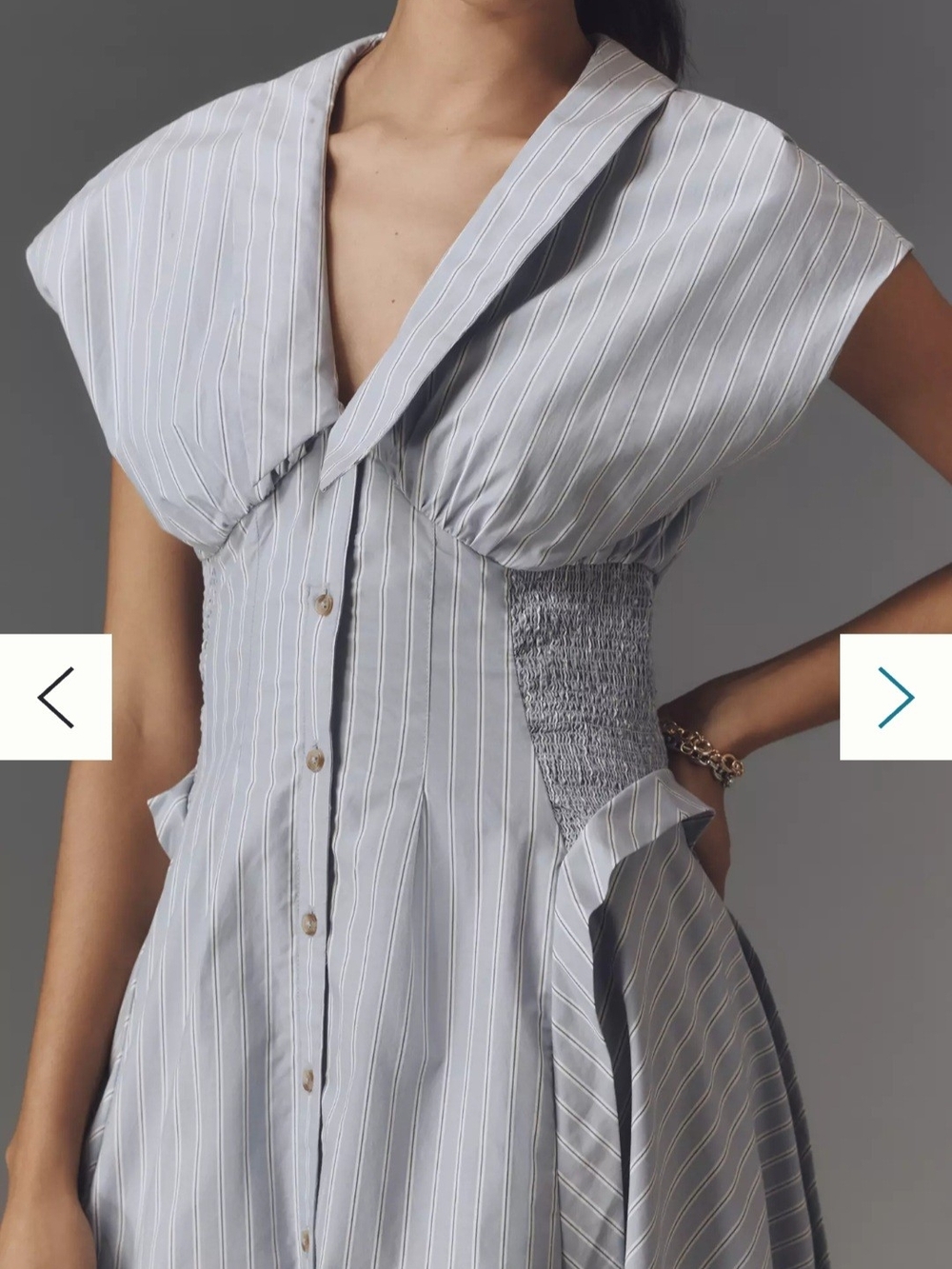By Anthropologie Short-Sleeve V-Neck Pleated Midi Dress - Picture 3 of 8